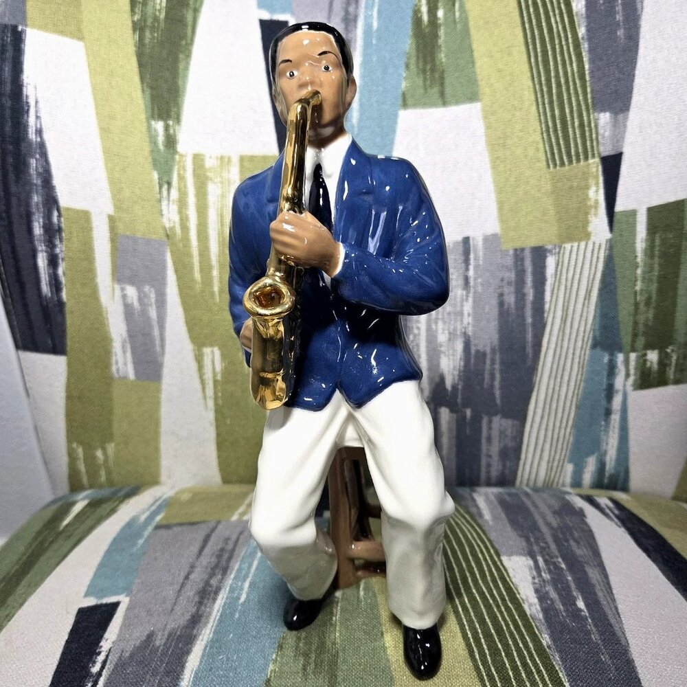 Jazz Band #2 - Piano With Bench And Saxophonist Porcelain Musician